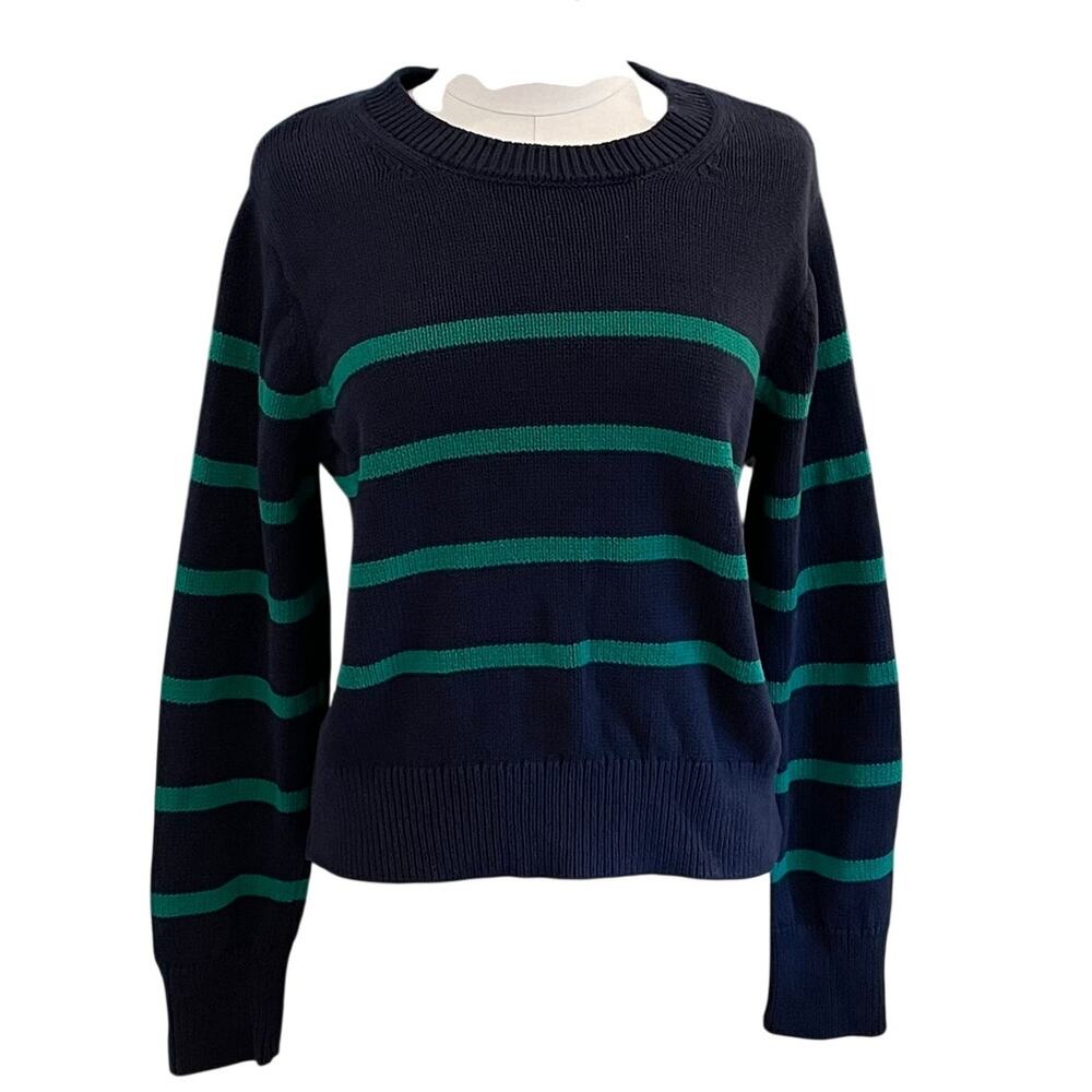 GAP Navy and Green Striped Cotton Sweater, Oversized, Preppy, Crewneck, M